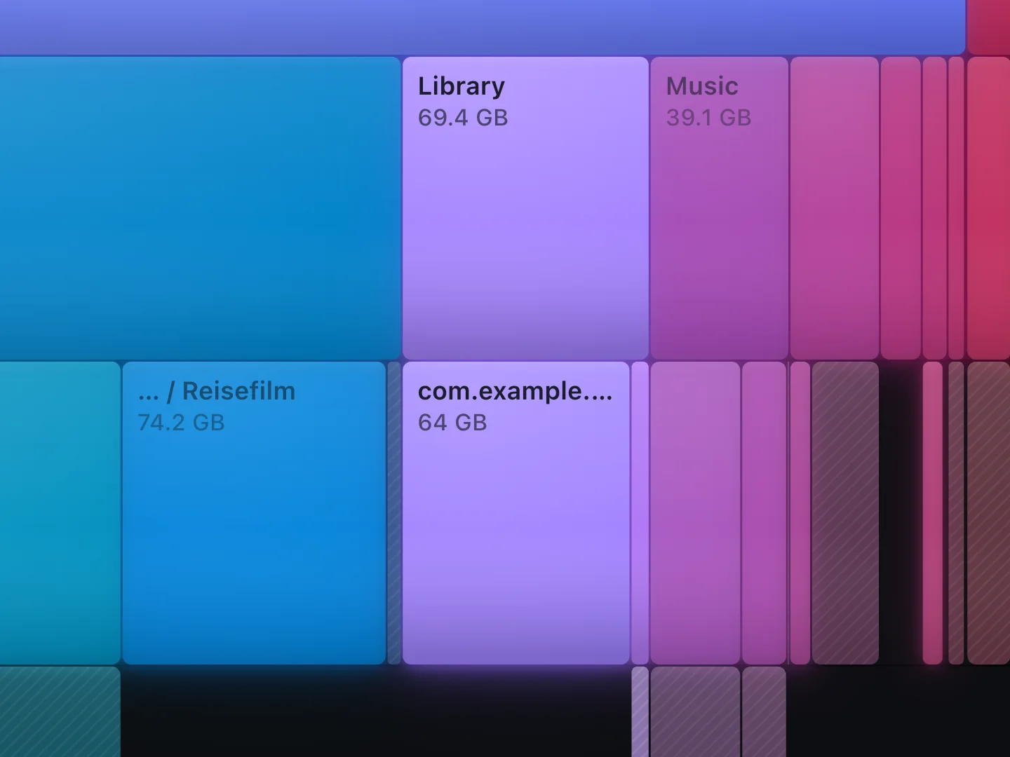 The Deepsize layers up close: the pointer on the folder Library with 69.4 GB, the next level below.
